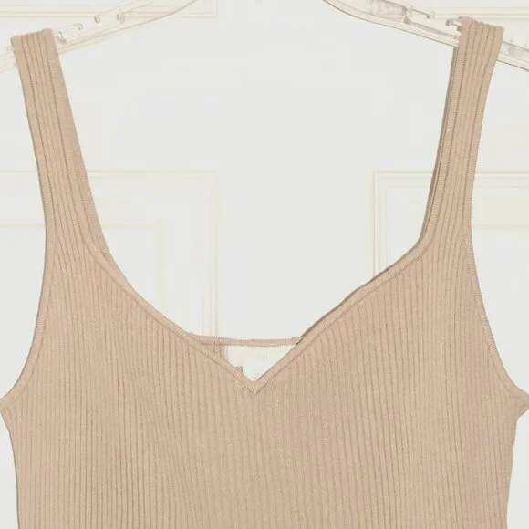 H&M Women Size L (Bust: 42" Plus) Slim Fit Tan Crop Knit Tank - Picture 3 of 4